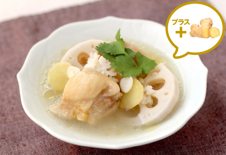 鶏とレンコンのサンゲタン風スープ