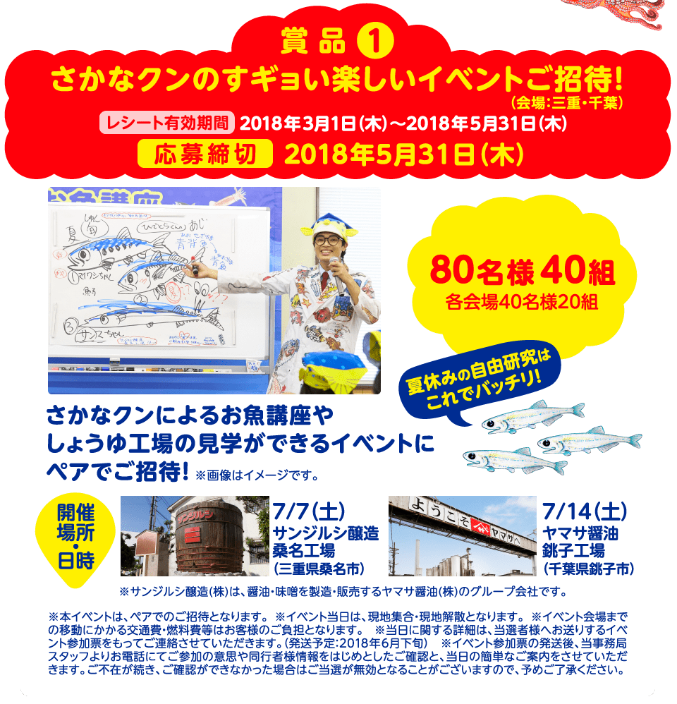 賞品1  さかなクンのすギョい楽しいイベントご招待!(会場:三重・千葉)