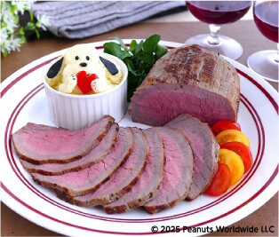 ローストビーフ（粒マスタードソースとスヌーピー マッシュポテト添え）