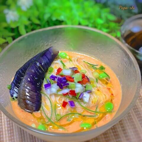 昆布つゆ白だしで　和風ガスパチョ素麺